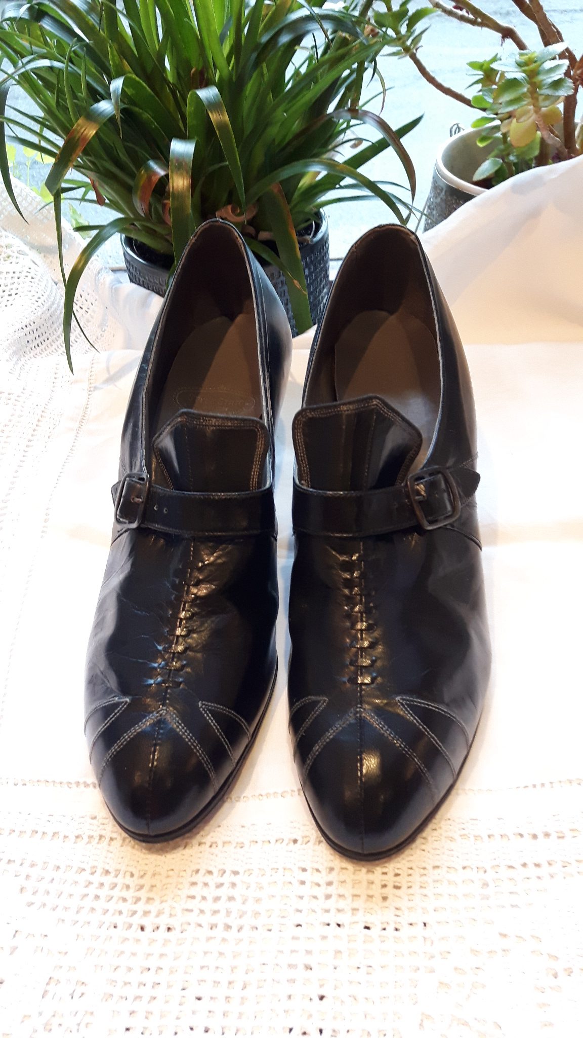 1920s Shoes Black Leather Size 4 UK | Dolly Diamond